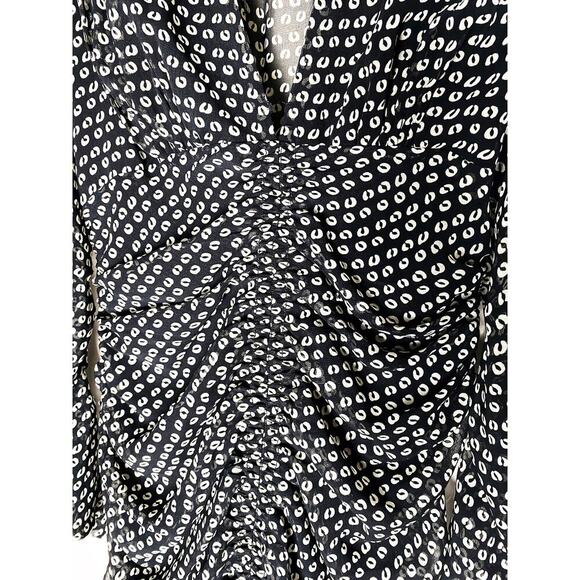 Zara Women's Draped Ruched Mini Dress Puff Long Sleeve Sheer Lined Polka Dot - Picture 7 of 13